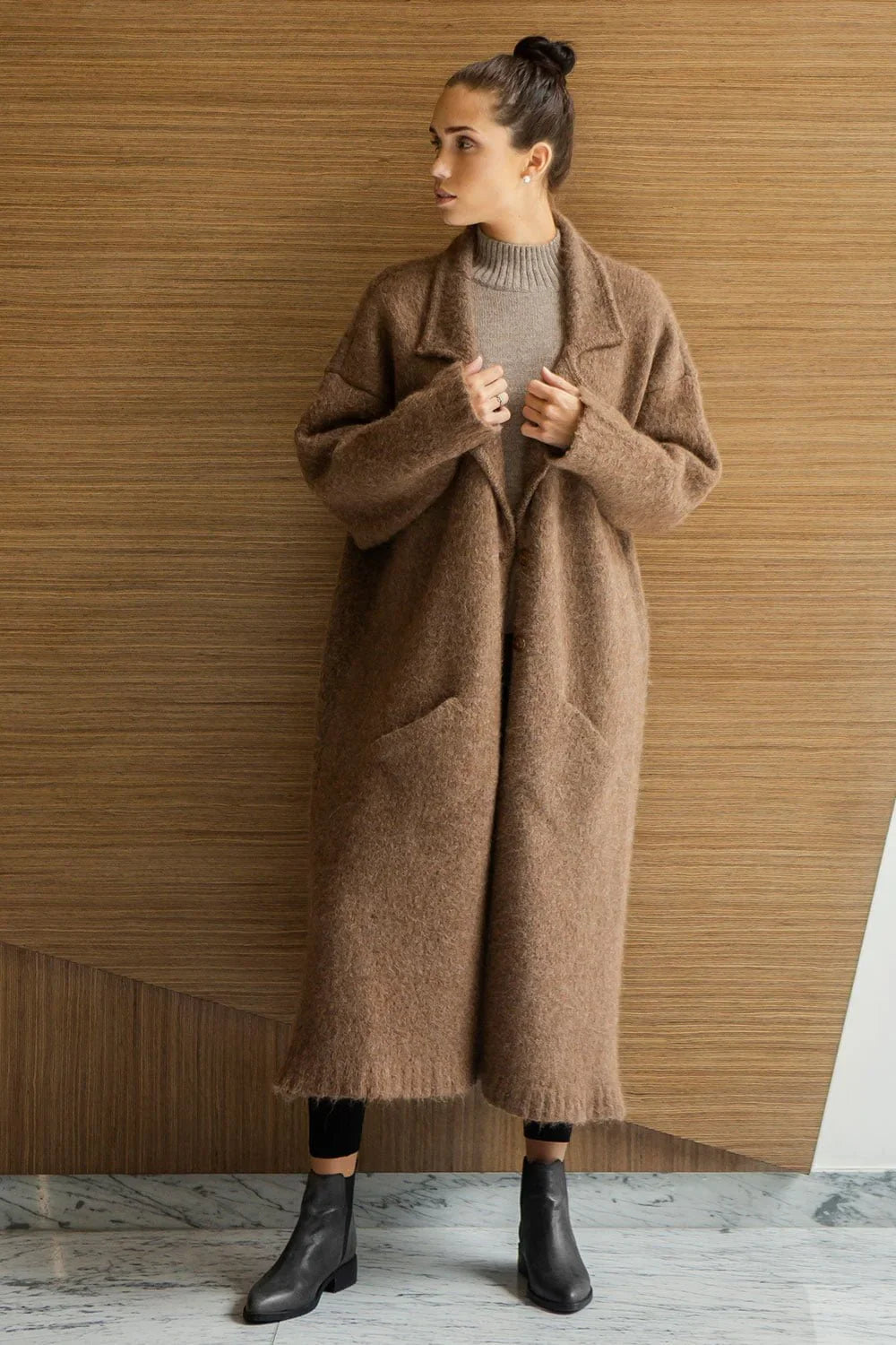 Kuma Coat - Chocolate NORGÄTE alpaca knitwear sustainably made in Peru