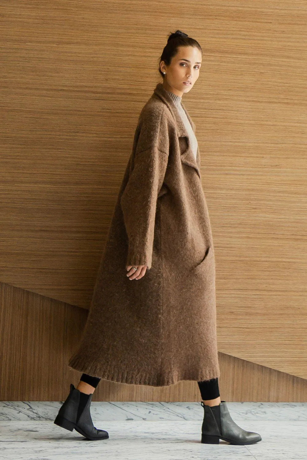 Kuma Coat - Chocolate | Norgäte Alpaca Knitwear Ethically Made in Peru